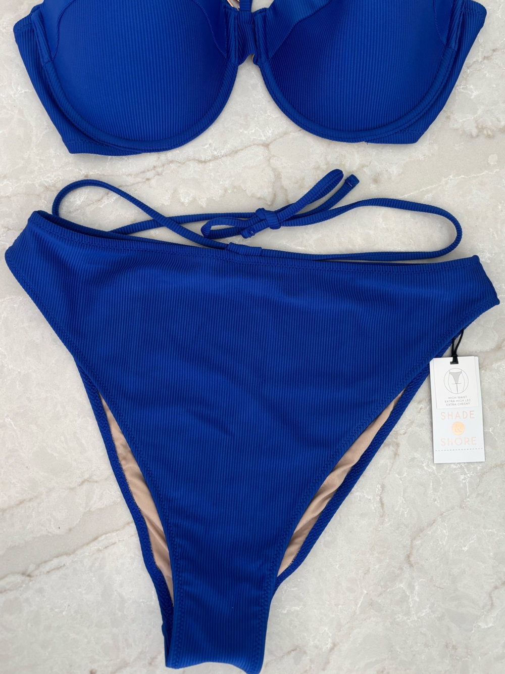 NWT Shade & Shore Ribbed High Waist Bikini Bottoms Medium‎ (8–10) Cobalt Blue